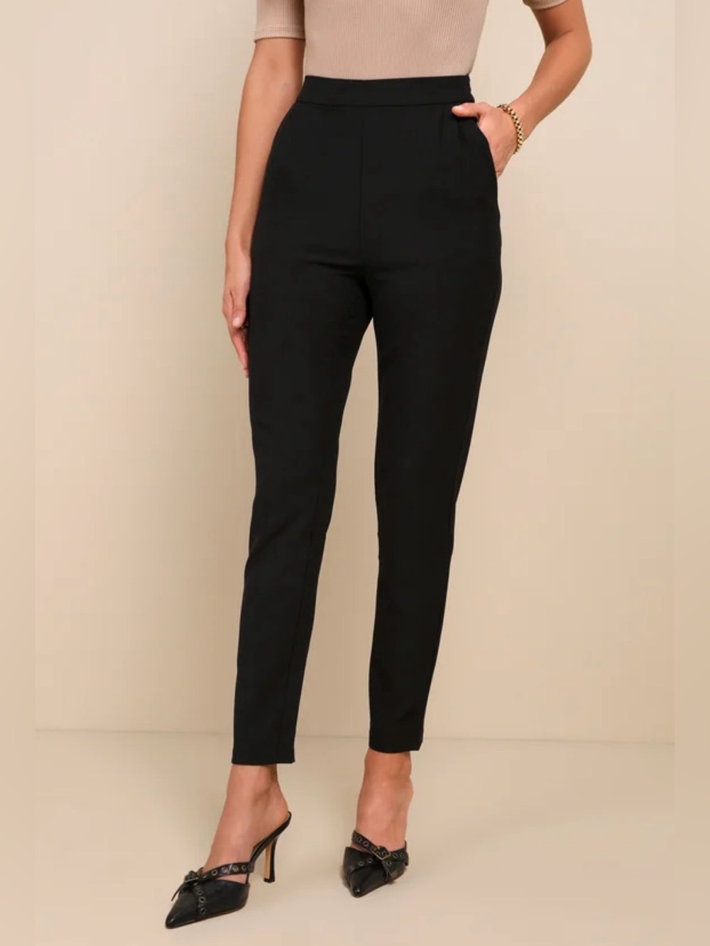 NWT Lulu's Black Straight-Leg High Waist Trouser Pants - Large